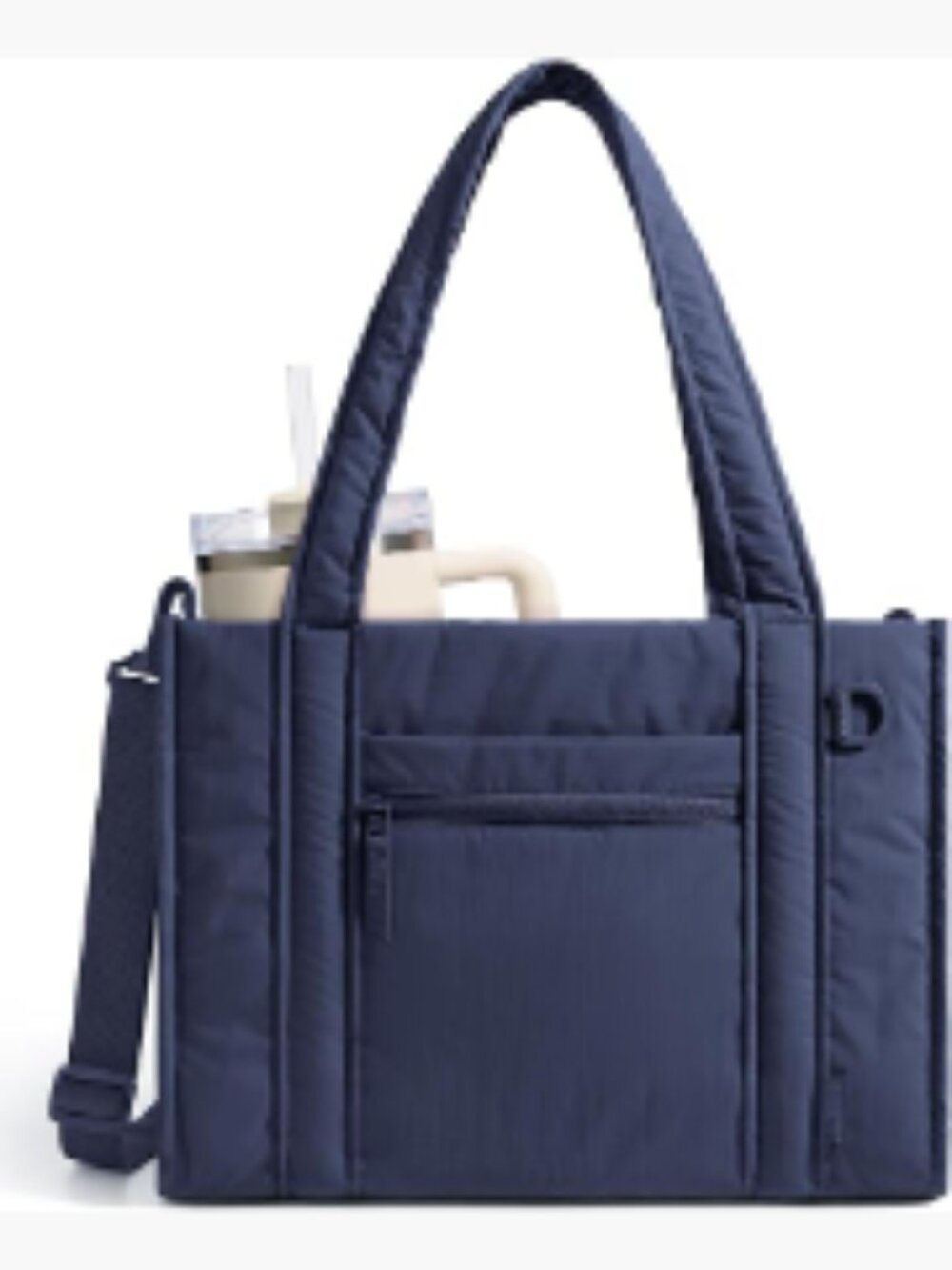 Quilted Puffer Tote Bag with Crossbody Strap, Water-Resistant Work Bag